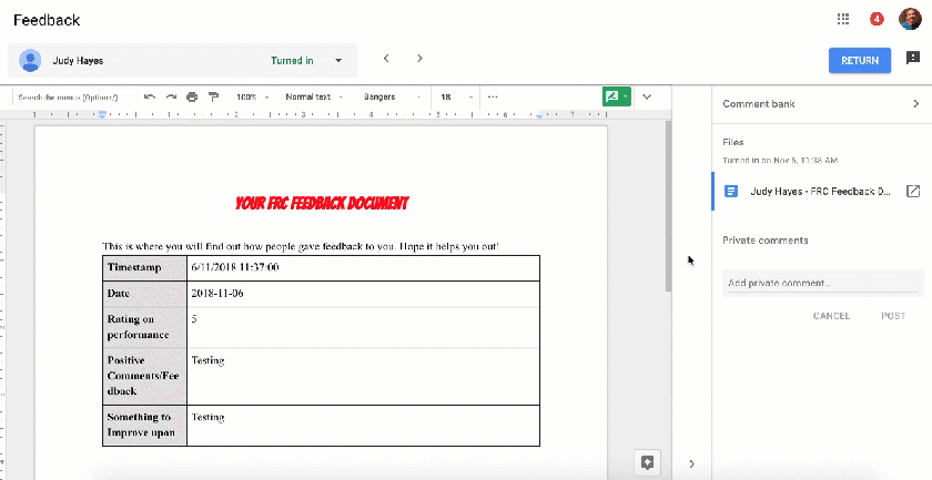 classroom commenting